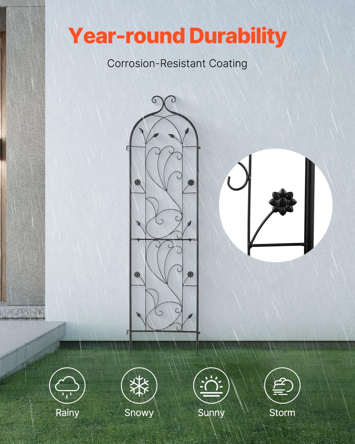 VEVOR Traliccio da Giardino Rampicanti per Piante Fiori in Metallo Antiruggine, Supporto per Traliccio per Rose Rampicanti da Esterno, Traliccio Decorativo per Clematide Alta per Cortili 38 x 152 cm
