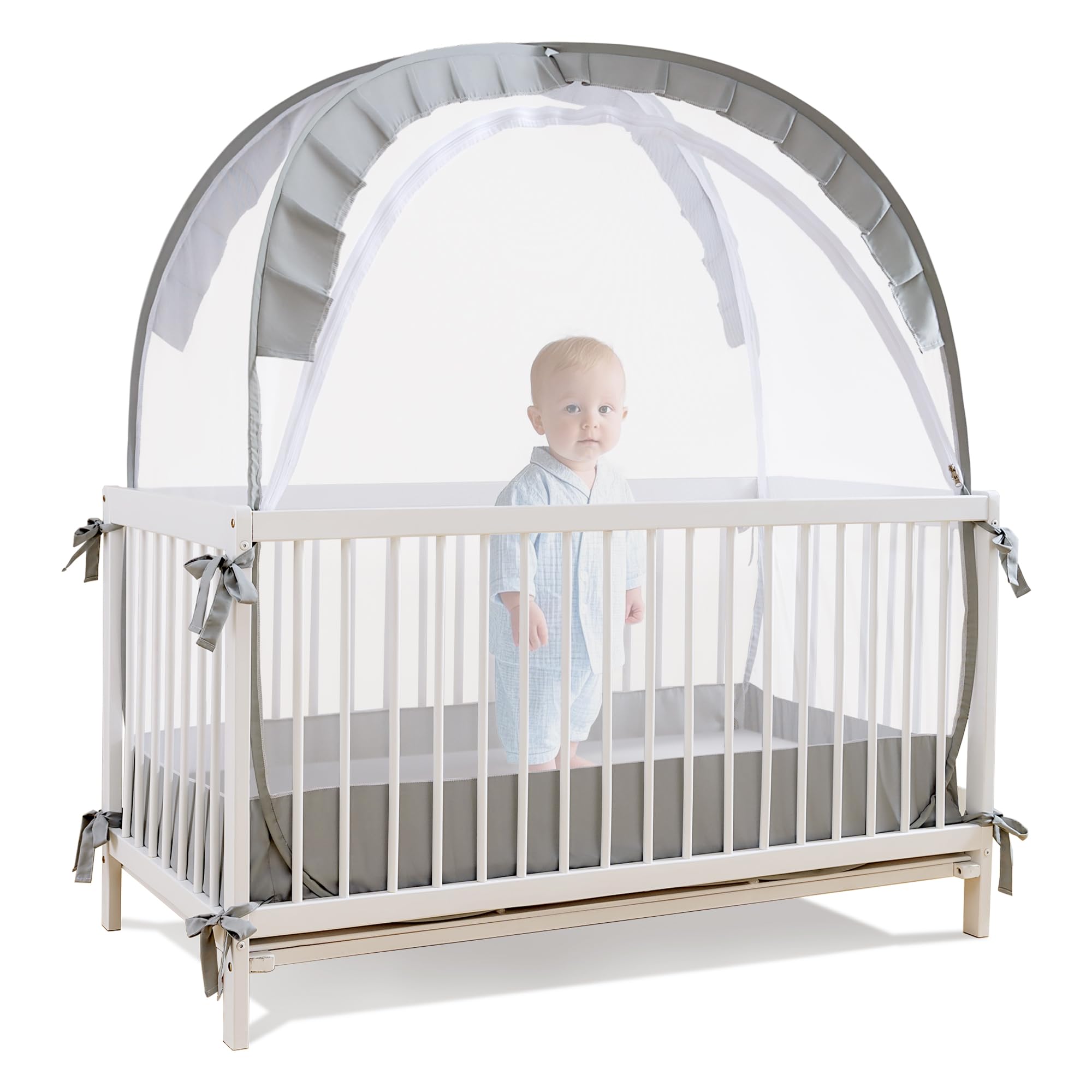 Lazyzzzz Baby Crib Tent - Pop Up Crib Canopy with Double Zipper Self-Locked,1200 Holes/Inch Mesh Crib Net to Keep Baby from Climbing Out, Portable Easy Install 55