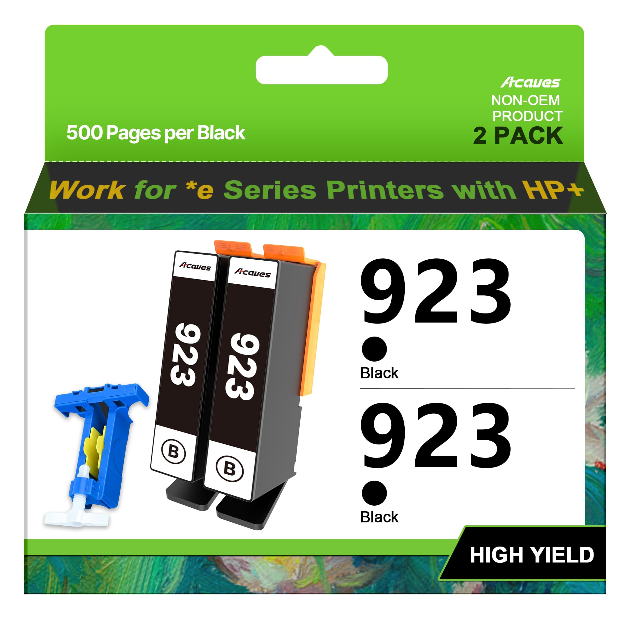 Photo 1 of Acaves 923 Black Ink Cartridges for HP Printers (2-Pack)