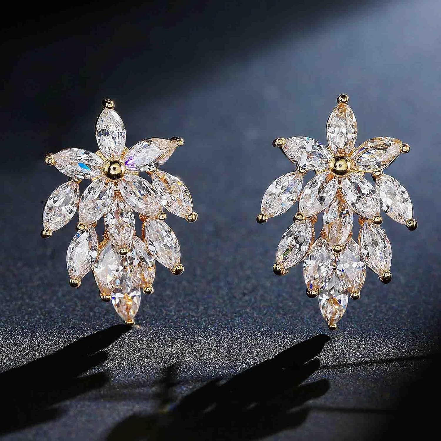 W WEILIRIAN Boho Crystal Flower Earrings for Teen Girls Rhinestone Flower Stud Earrings Sparkly Cz Earrings Paved Bridal Wedding Earrings Jewelry for Women Gifts - Image 3