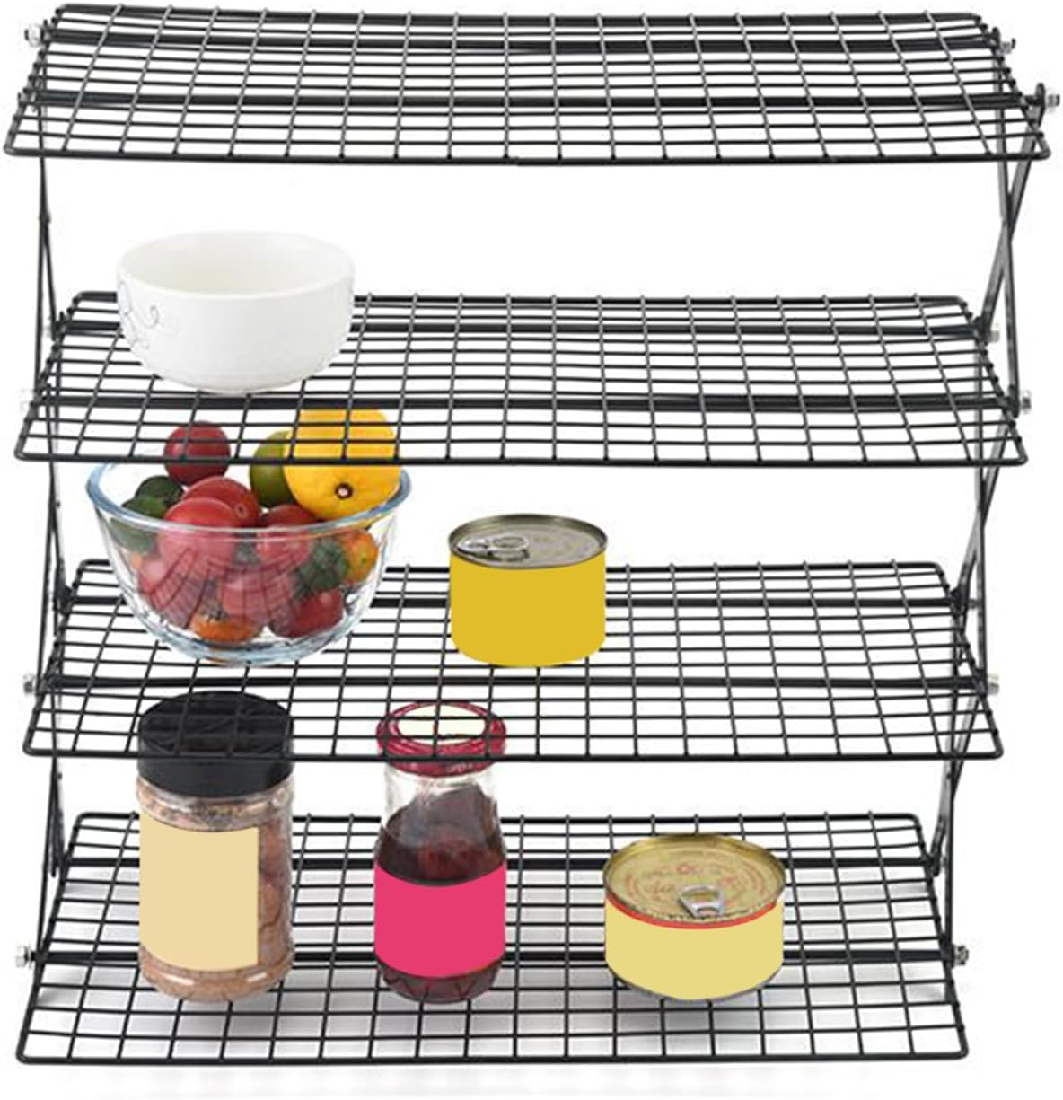 Baking ,Heavy Duty 4-Tier Foldable Organizer - Grill Rack Roasting Pan Kitchen Accessories,for Roasting Cooking Grilling Meat Dessert Fruit Home Party Restaurant