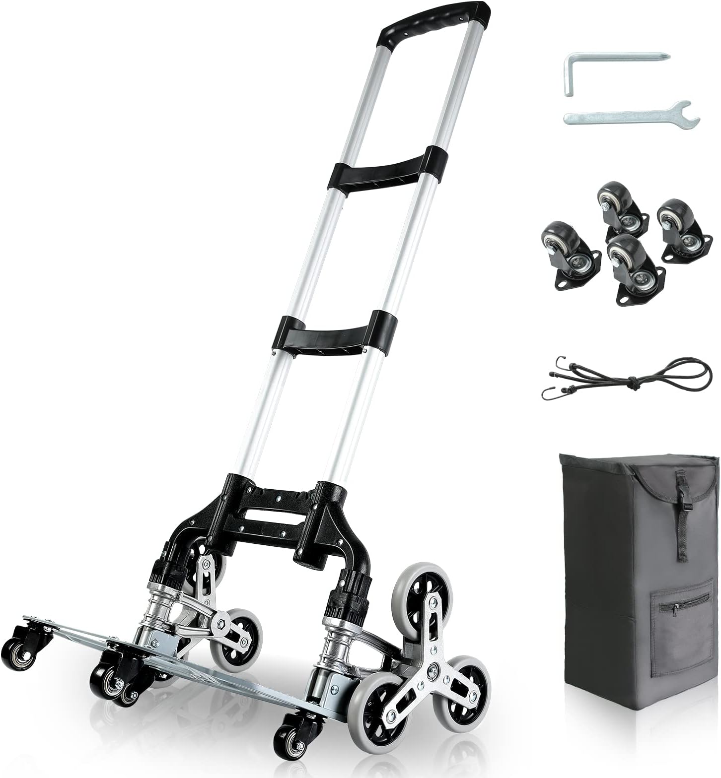 5-StarFolding Hand Truck Dolly Cart, Stair Climbing Cart, Trolley Cart with Wheels and Detachable Waterproof Bag, 176lbs Capacity Luggage Cart for Shopping, Moving, Travel, Black (MS2204)
