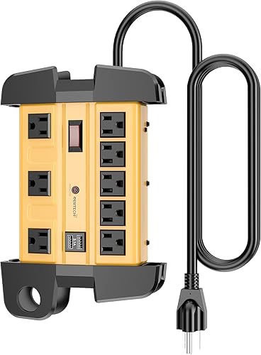 Miniatura 1 de Regleta de protección contra sobretensiones resistente de 8 salidas con 2 puertos USB, cable de alimentación de 1800 julios de 9 pies y amplio