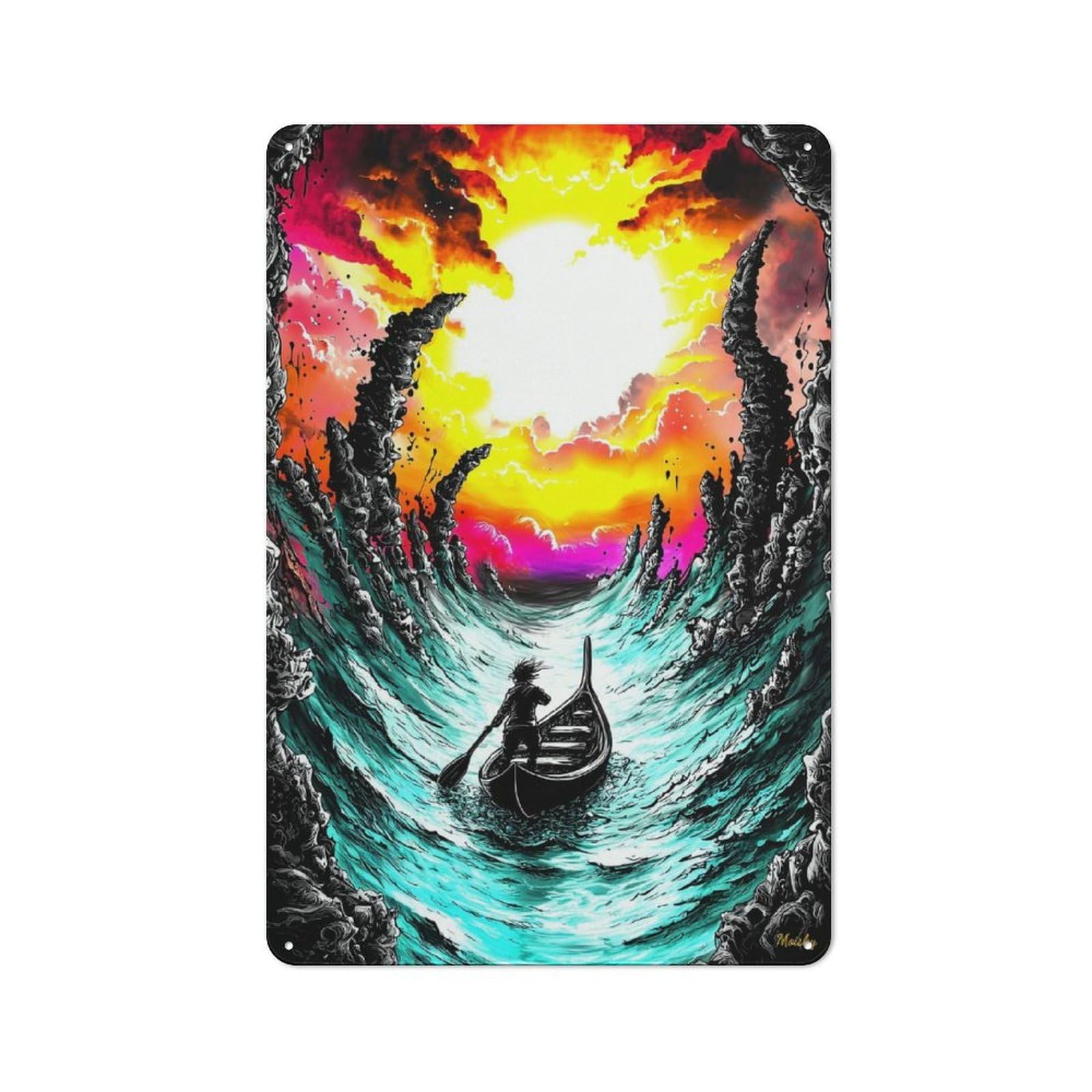 Lone Voyager – Surreal Stormy Sea Fantasy Art Metal Wall Sign 30x20cm, Rustic Decor for Garage Wall, for People Furnishing A Garage