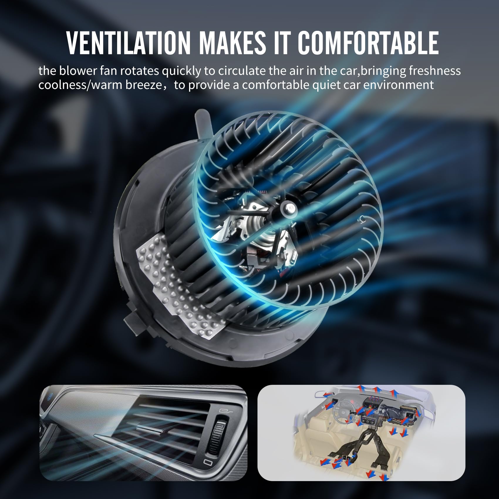 DOCAS Motore per ventola interna,Motore ventola di riscaldamento + regolatore 1K1820015 1K1820015A compatibile per Audi A3 8P Q3 Seat Skoda VW Golf 5 6 PASSAT 3C2 3C5