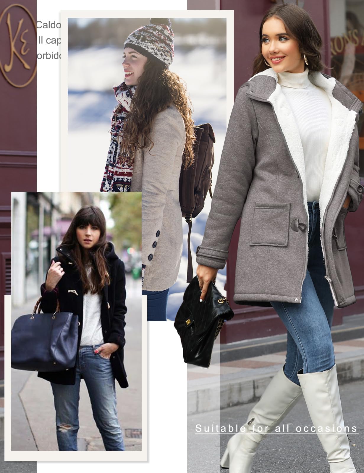 Vancavoo Largo Sudadera con Capucha para Mujer Abrigos con Botones Chaqueta de Lana Alpaca Slim Color sólido Casual Sudaderas con Cremallera Outwear Hoodie de Otoño Invierno