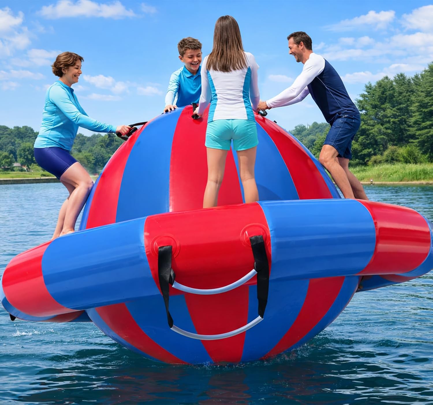 8.2'x4.8' Inflatable Dome Rocker Water Bouncer, 660LBS Capacity Heavy Duty Lake Float Platform with 8 Handles, Multi-Person Bounce, Climb & Tilt Toy for Pool, Lake and Backyard
