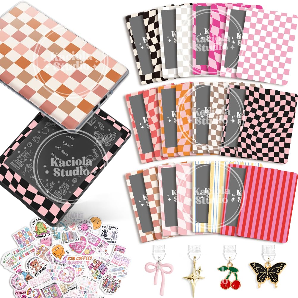 24PCS Warm Color Skin Set for E-Reader, and 4PCS Type C Charms/50PCS Scrapbook Stickers for Clear Case, 6.9"x4.8" Skin Front and Back Decal for Paper White 11th (Warm)