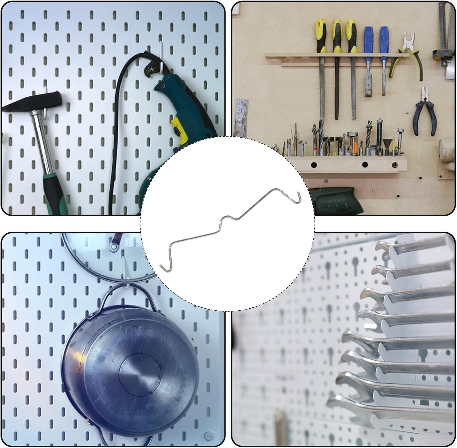 Angoily Metal Pegboard Hangers 100PCS Stainless Steel Pegboard Hook Locks Peg Locks Fixer Peg Board Hook Accessories Clips Organizer