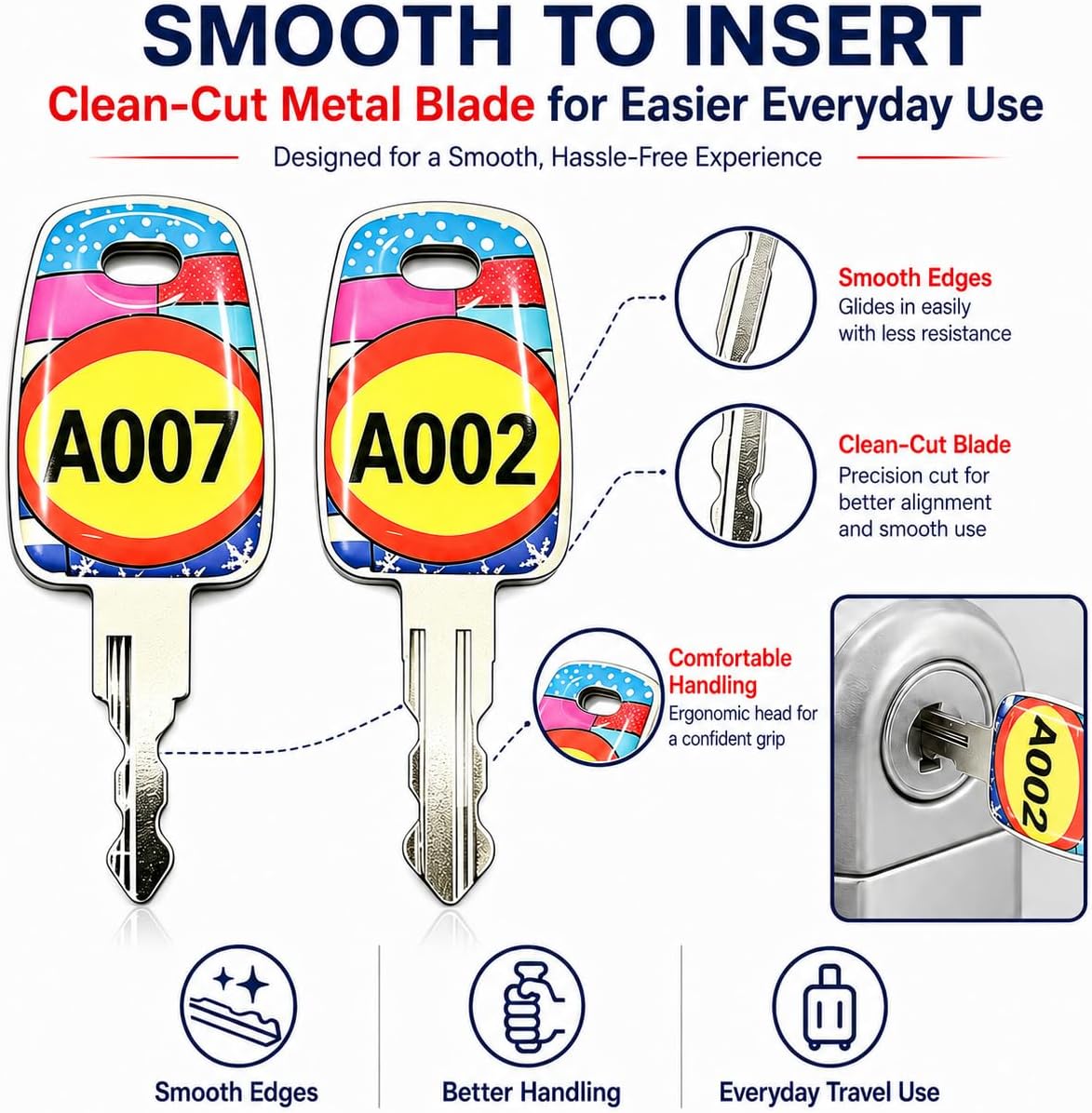 2 Pack Luggage Keys, Large Easy-to-Read Numbers, Compatible with 007 02 Travel Locks