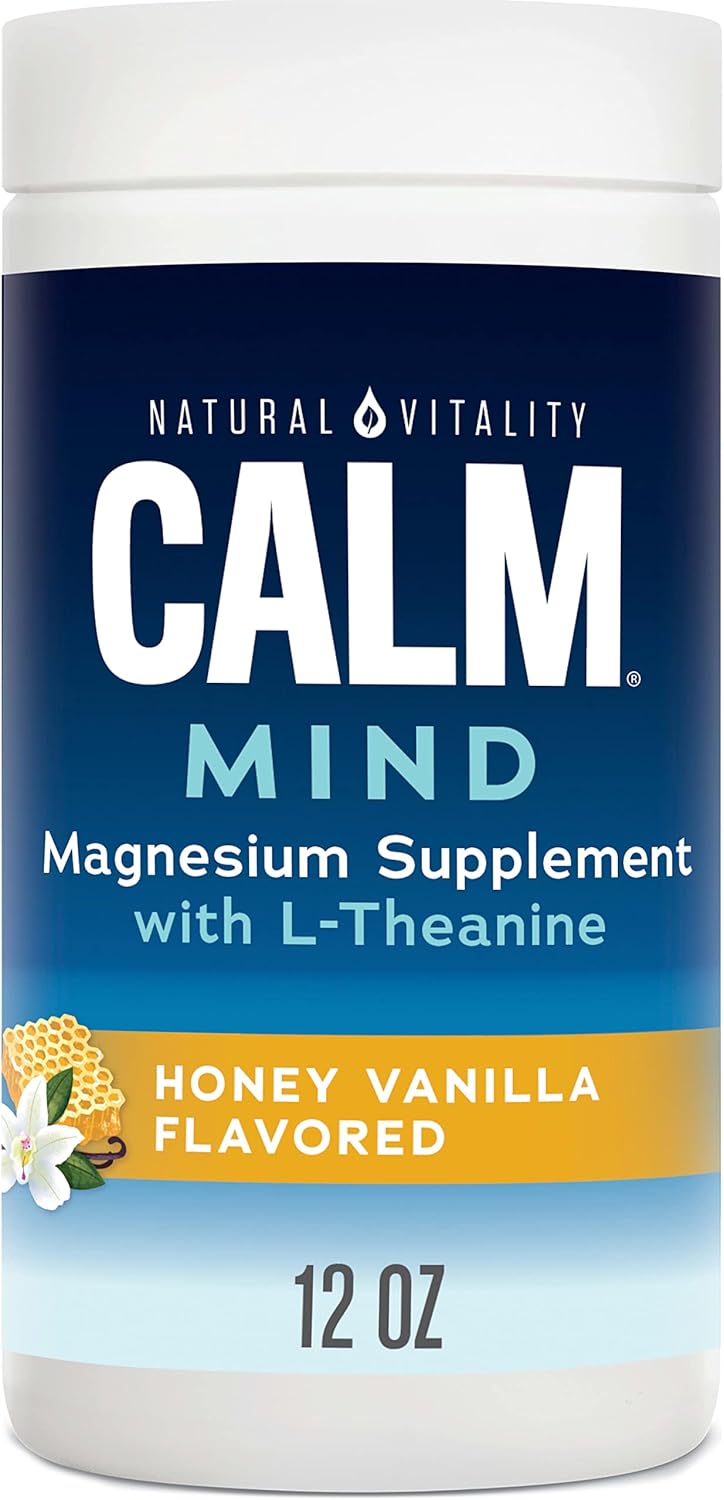 Natural Vitality Calm Mind, Magnesium Citrate + L-Theanine Powder, Supplement for Stress Relief, Gluten Free & Vegetarian, Honey Vanilla, 12 oz.