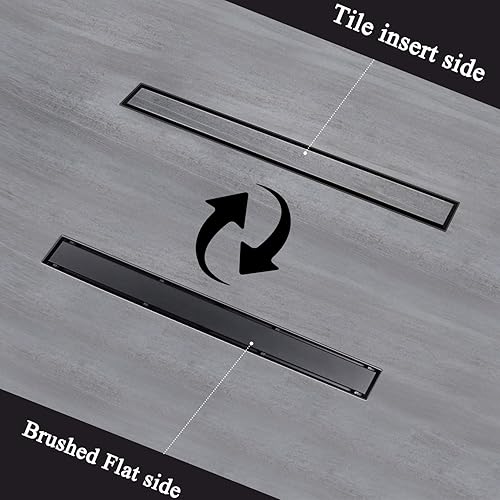 Miniatura 2 de Dilvii Desagüe lineal de ducha de 20 pulgadas, color negro mate, drenaje rectangular de piso de acero inoxidable con cubierta reversible, atrapa