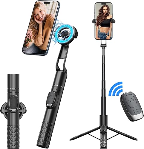 URTRY Trípode para teléfono, palo selfie magnético de 49 pulgadas para iPhone con control remoto, soporte de trípode extensible para todos los