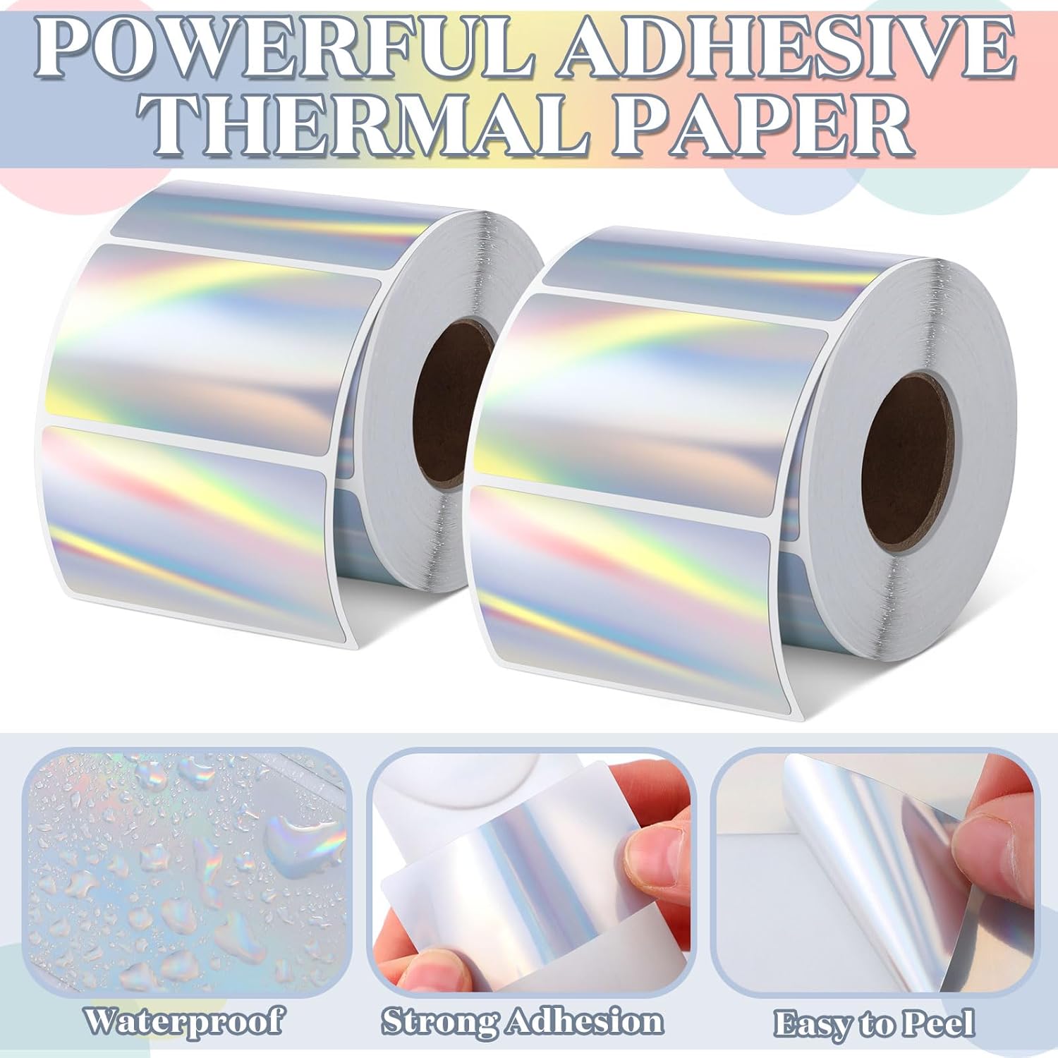 Kosiz 1000 Labels/ 2 Rolls Holographic Thermal Sticker Labels Self Adhesive Printable Thermal Rainbow Stickers for DIY Logo Design Qr Code Name Tag(Rectangular Style,2.25" X 1.25") - Image 4