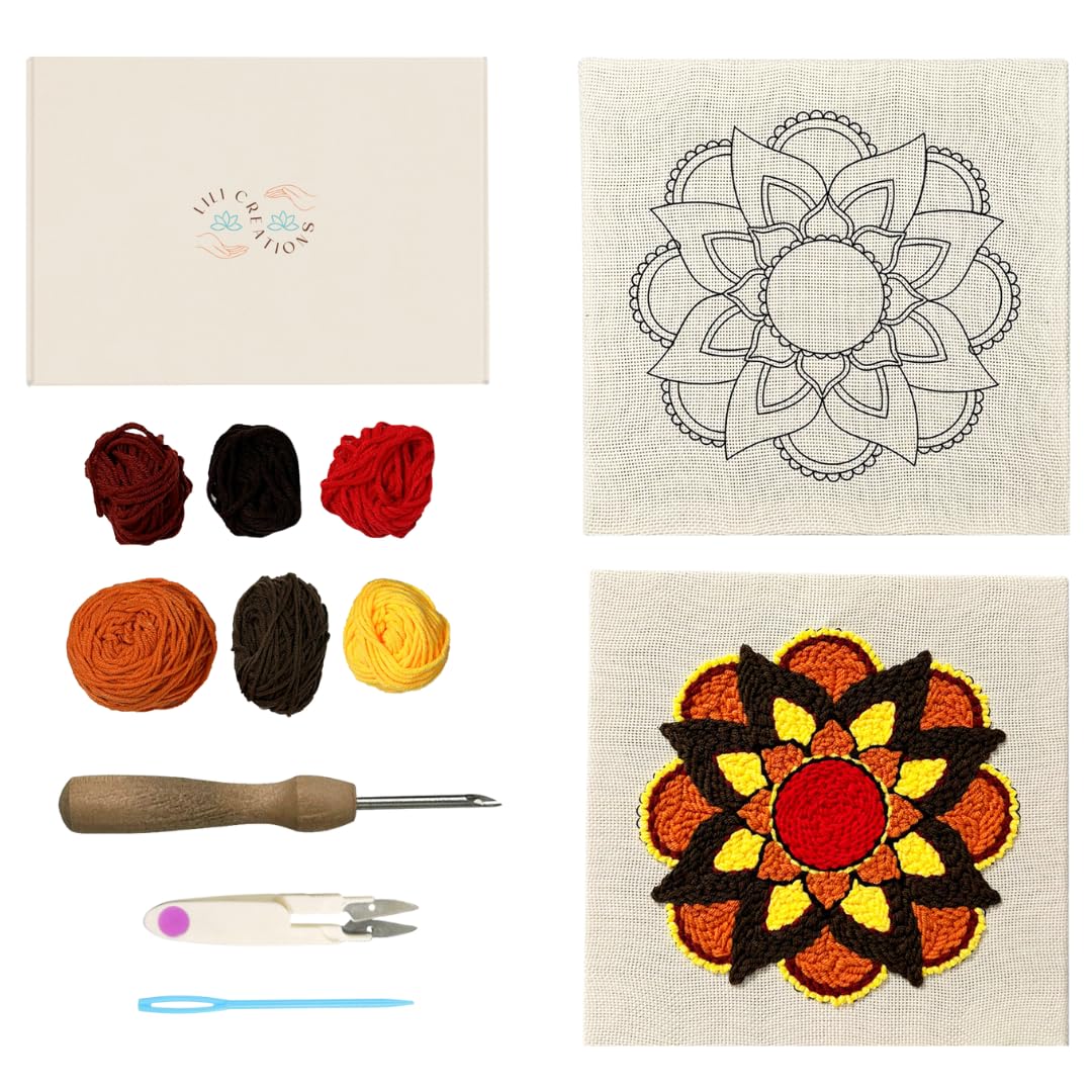 Complete Punch Needle Kit for Beginners & Adults - DIY Embroidery Punch Stitching Kit with Yarn, Canvas, and Tools - Perfect for Relaxation, Home Decor, Art, & Holiday Crafts
