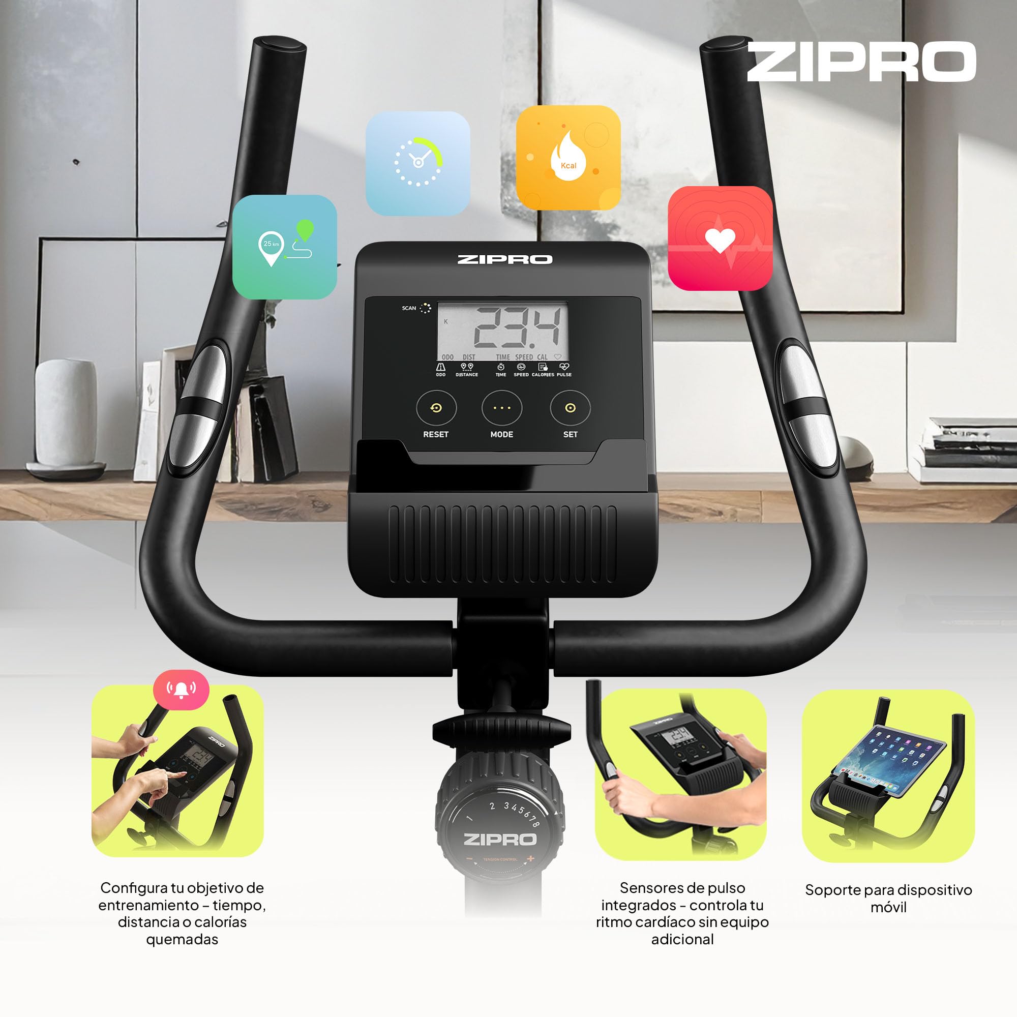 Zipro Bicicleta de entrenamiento en casa Boost, Bicicletas estáticas, Bicicleta magnética de entrenamiento, Bicicleta ergométrica 120kg, Bicicleta de interior, Bicicleta de entrenamiento en casa