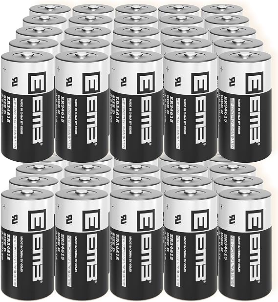 EEMB 100PACK ER34615 D Cell Batteries 3.6V Lithium Battery 19Ah Li-SOCL2 Non-Rechargeable Battery LS-33600 SB-D02 XL-205F for CNC Machine Tool/Injection Molding Machine/Printing Machine/Meter/Clock