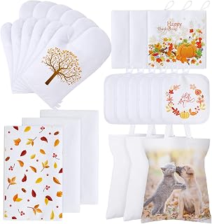 Blank Sublimation Kitchen Set Includes Oven Gloves, Sublimation Pot Holders, Sublimation Kitchen Dish Towels and Tote Bag for DIY Kitchen Restaurant Cooking Accessories(21 Pcs)