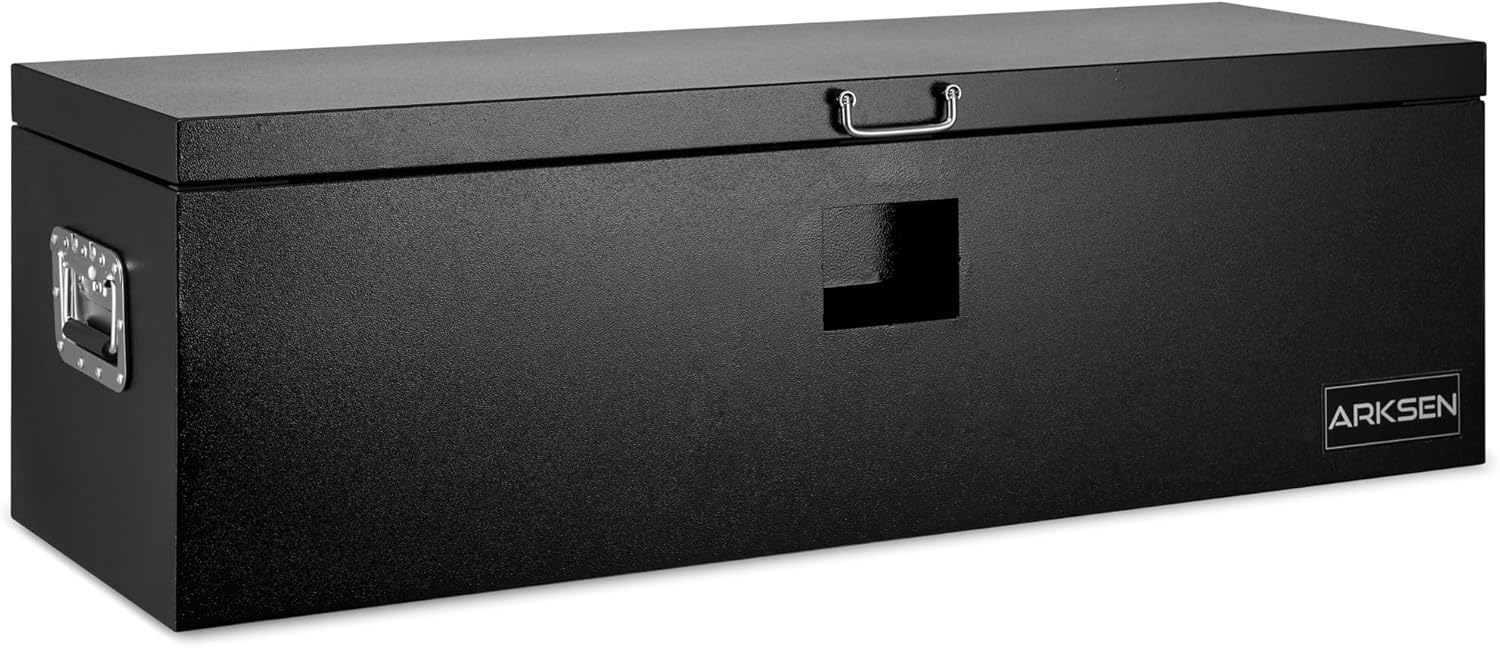 ARKSEN 24 x 15 x 15 Inch Steel Truck Bed Tool Box, Heavy Duty Weather-Resistant Utility Storage Chest for Pickup Trucks, Trailers & RVs, Black