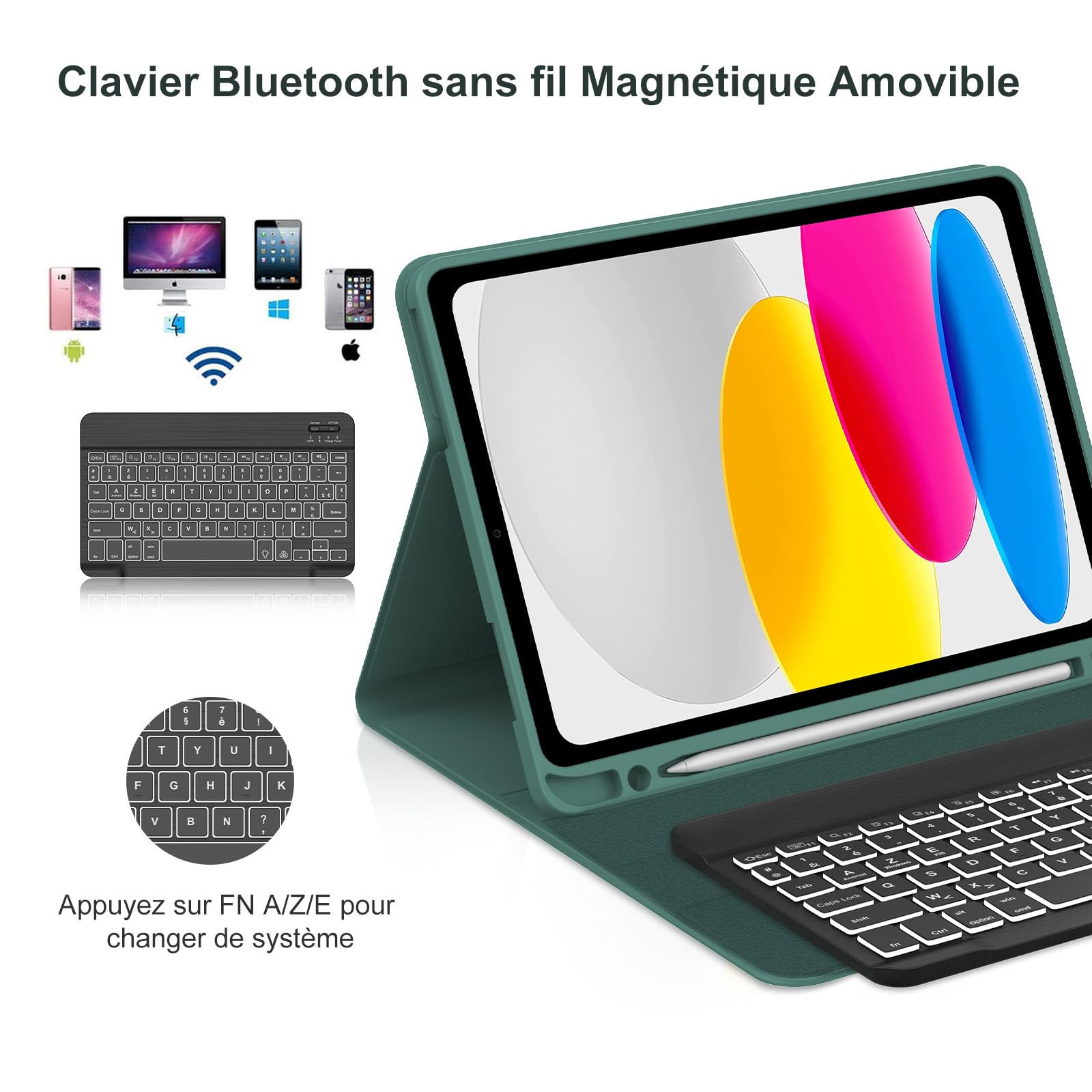 Clavier AZERTY Bluetooth Détachable Pour IPad 11ème & 10ème Génération - Rose - Housse Magnétique Incluse