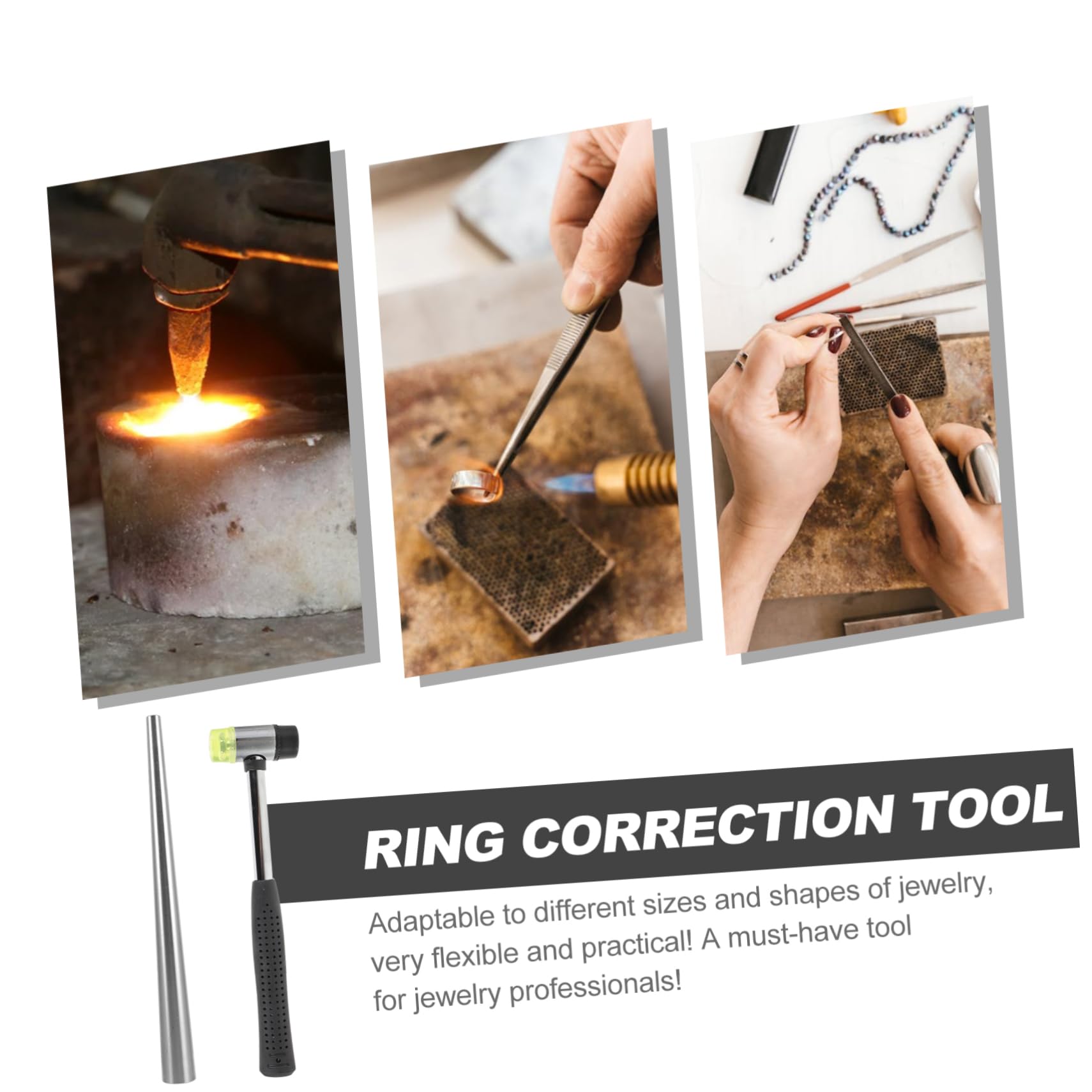 DOITOOL Ajustador de Anillos Portátil Martillo de Goma Ligero Varilla Mandril Ajustable Kit Reparación Joyería Profesionales Bricolaje Mantenimiento Anillos Joyas Uso Diario