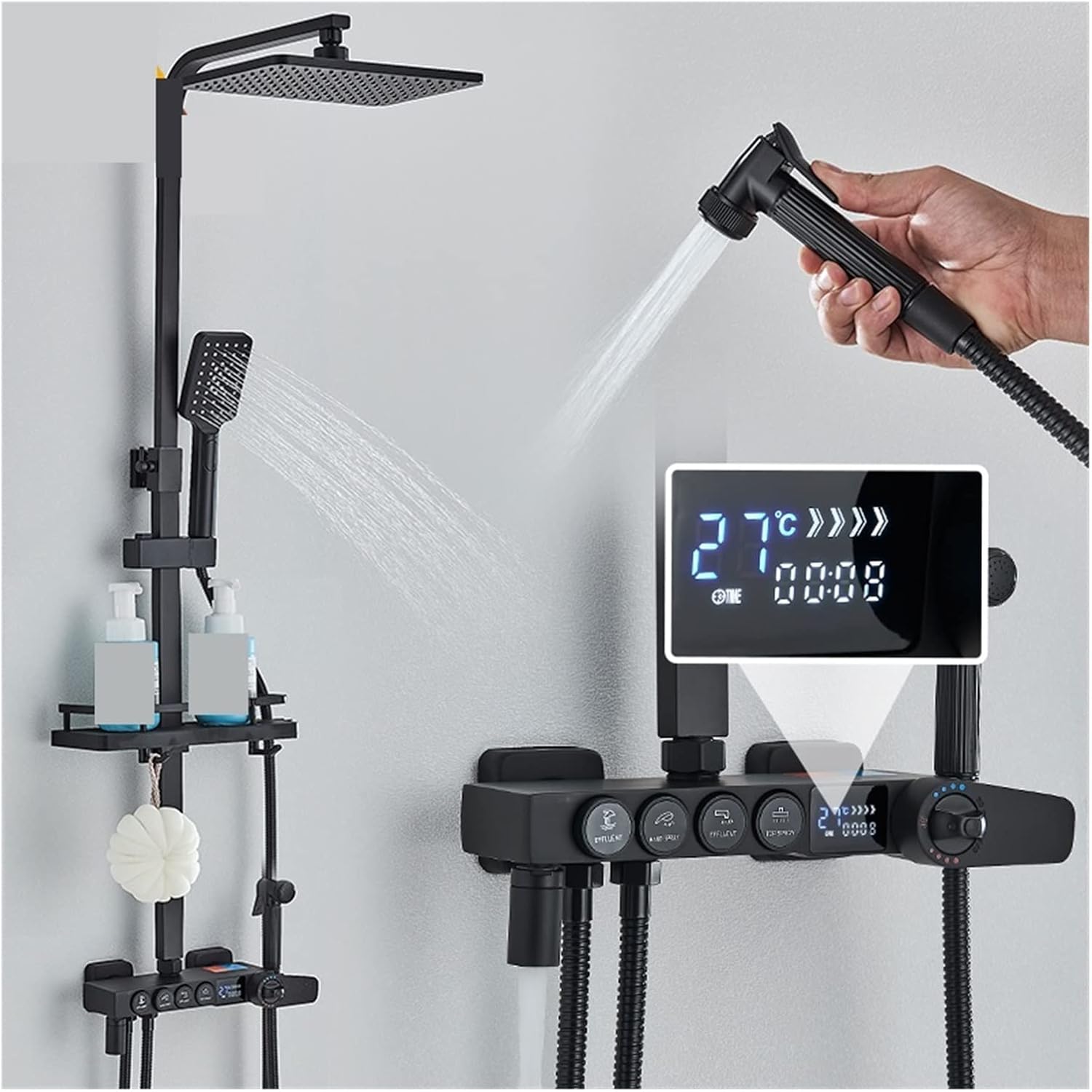 タッチコントロールシャワー、 黒サーモスタットデジタルディスプレイシャワー蛇口水力発電 LCD 降雨シャワーシステム浴槽用ビデ蛇口バ