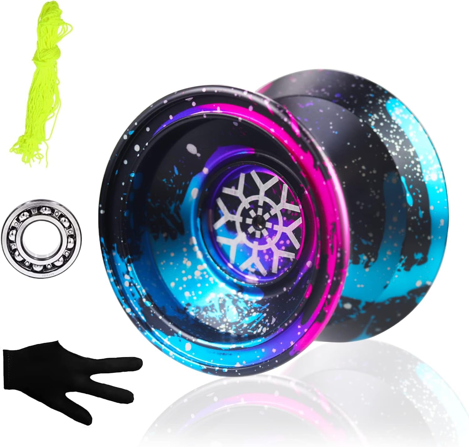 Responsive Yoyos Beginners Auto Return Yo Yo, Professional Alloy Aluminum Yoyo Ball Unresponsive Bearing for Beginner and Intermediate Yoyo Players for String Tricks, Glove and 5 Strings，SR-Y01