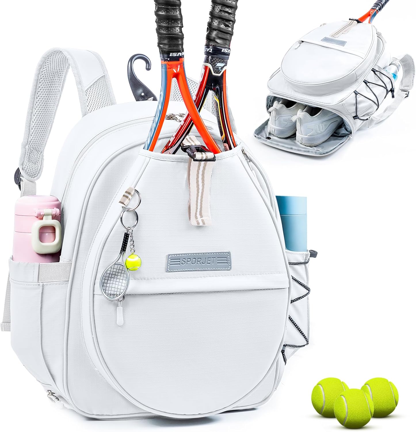 Tennis Backpack with 2 Rackets Holder, Water-Resistant PU Leather Tennis Racket Bag...