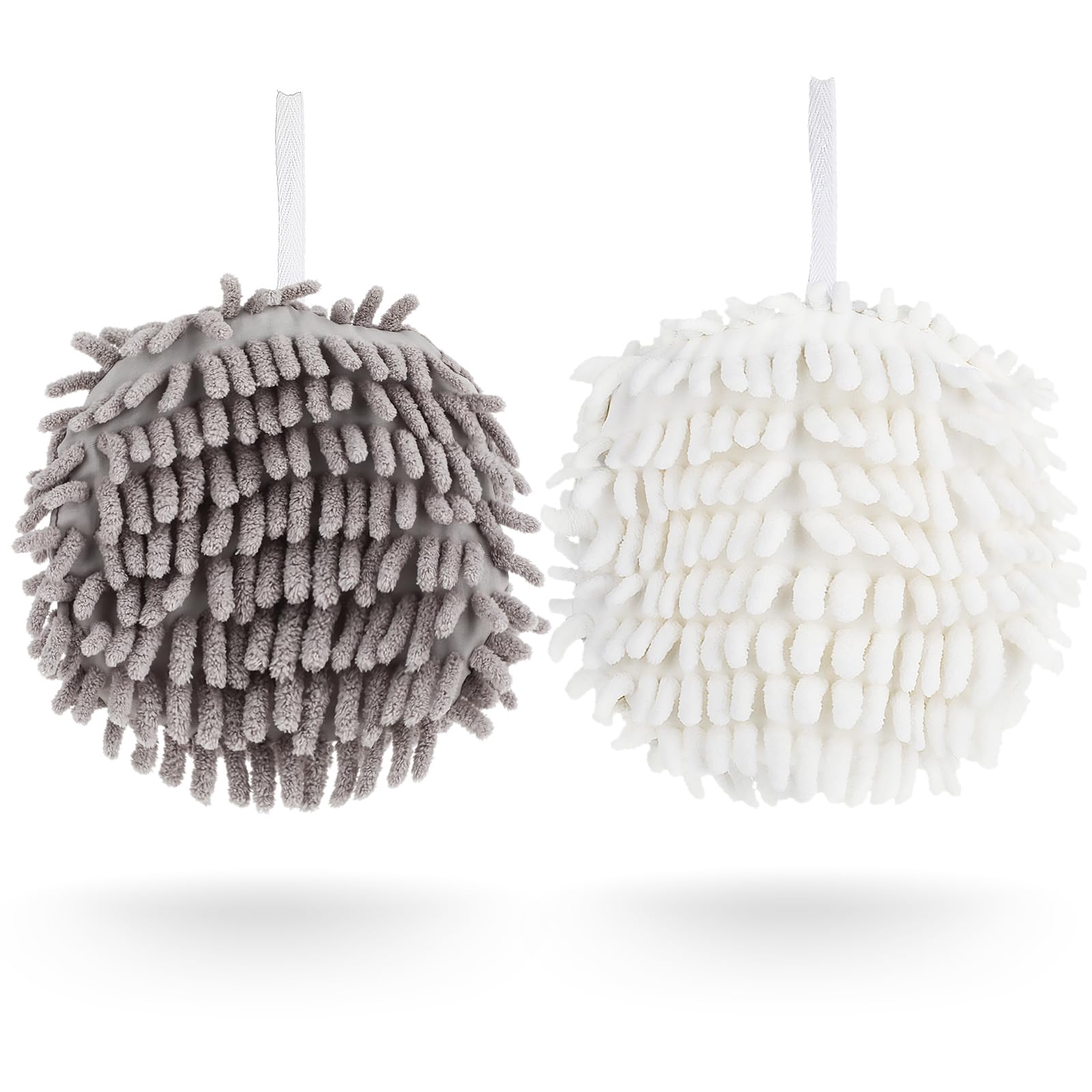 Gjinxi Fuzzy Ball Towel 2 Pcs Hand Towels Hanging Hand Drying Towel Button Loop Plush Sponge Cute Ball Hand Towels Microfiber Cloth Portable Towel Sets for Decorative Kitchen Bathroom