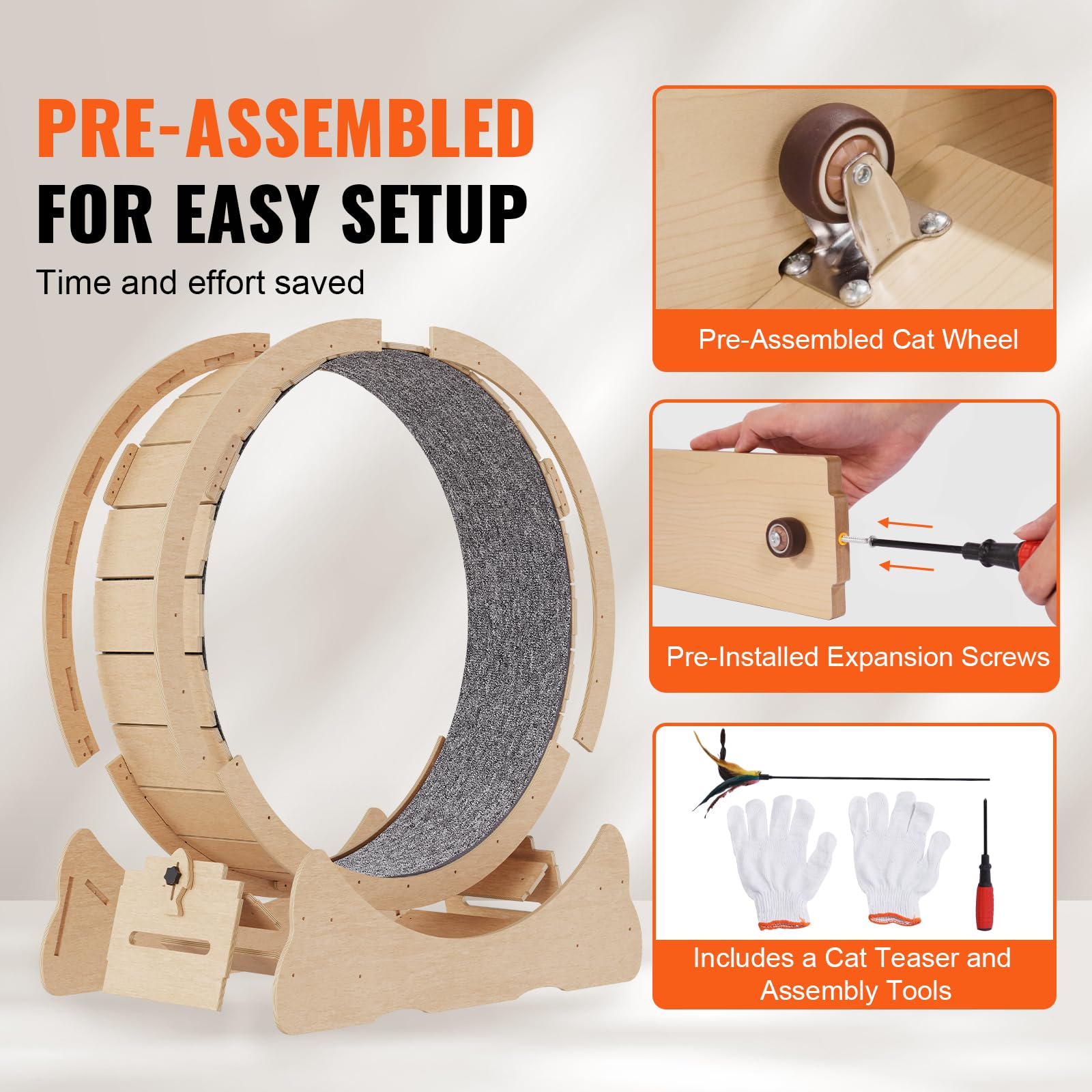 VEVOR Roue d'exercice pour Chat 1320 mm Grande Roue de Course pour Chat d'Intérieur, avec Tapis Roulant Amovible, Teaser pour Chat pour Courir, Marcher, Entraînement, Convient à la Plupart des Chats