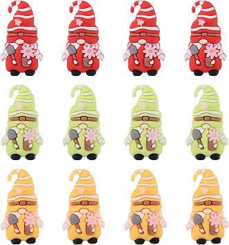Lyreh 12pcs Spring Mini Gnome Statues, PVC Assorted Colors Garden Dwarf Figurines Tiny Outdoor Decor Cute Small Miniature Flower Fairy Ornaments for Home Yard Party Birthday Gifts Green, Yellow, Red