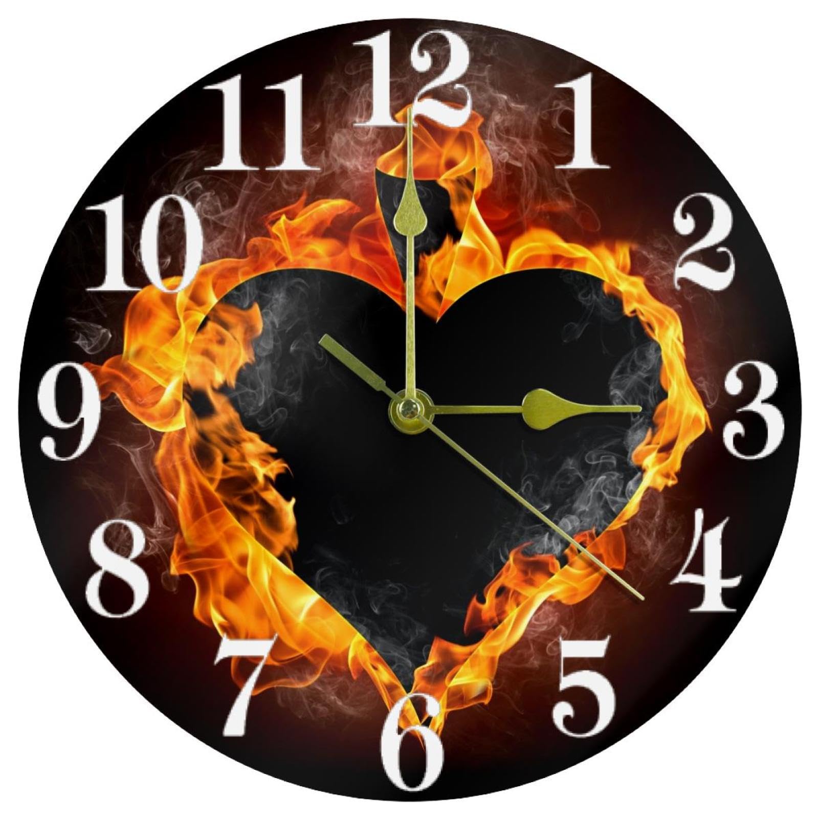 Horloge murale ronde à quartz au cadran artistique pique en flammes