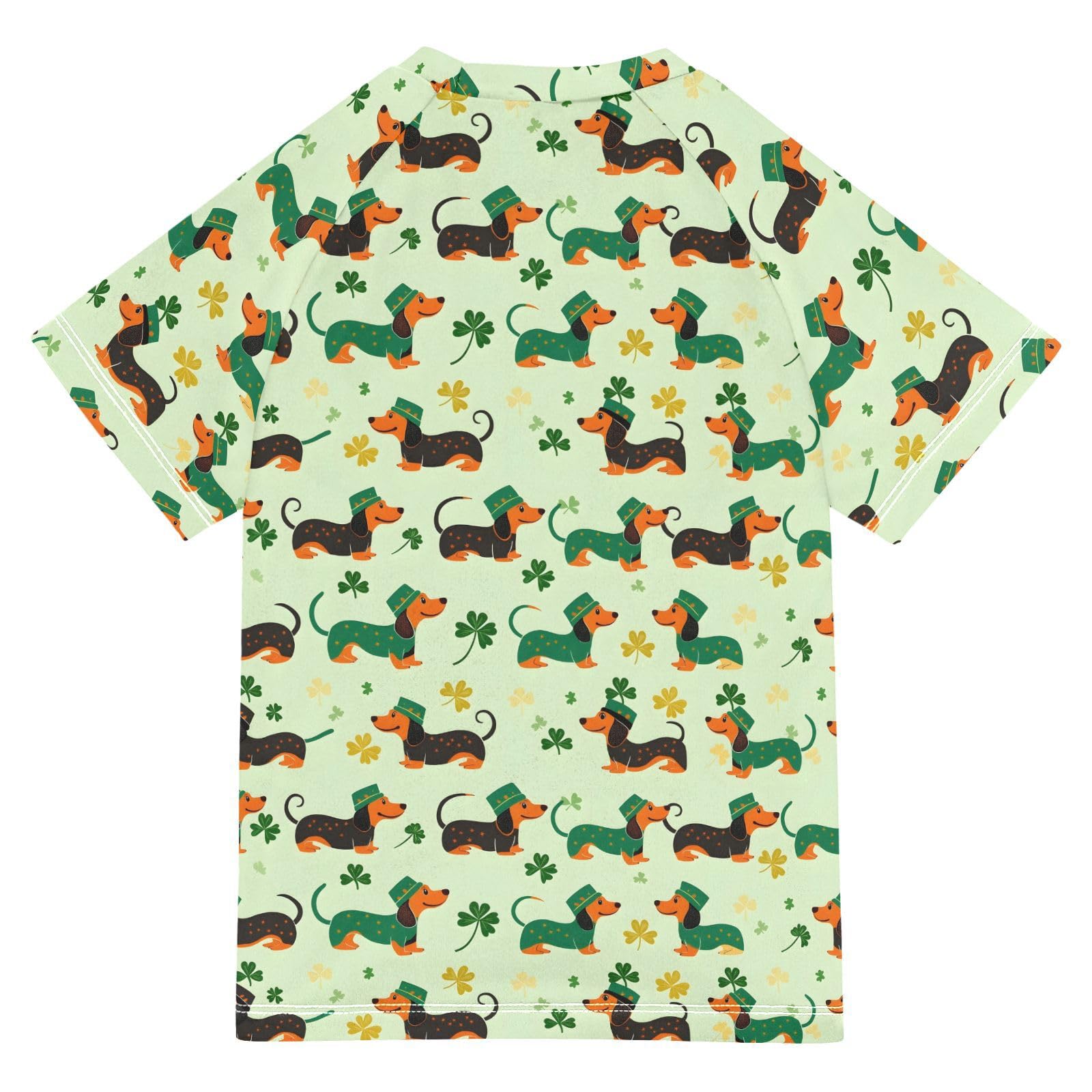 ALAZA Kids Rash Guard Toddler Swim Shirt Boy Girls Dachshund Clover Print UPF 50+ Short Sleeve 4T
