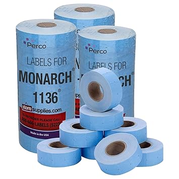 Blue Pricing Labels for Monarch 1136 Price Gun ?4 Sleeves 32 Rolls 56,000 Labels with Bonus Ink Rolls - Buy 3 Sleeves Get 1 Free!