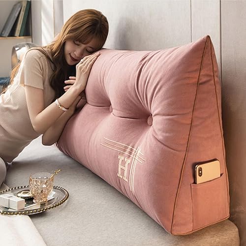 Miniatura 3 de HM&DX Almohada de lectura triangular con cuña para cabecero, almohada de respaldo de terciopelo con funda extraíble, cojín tapizado para dormitorio,
