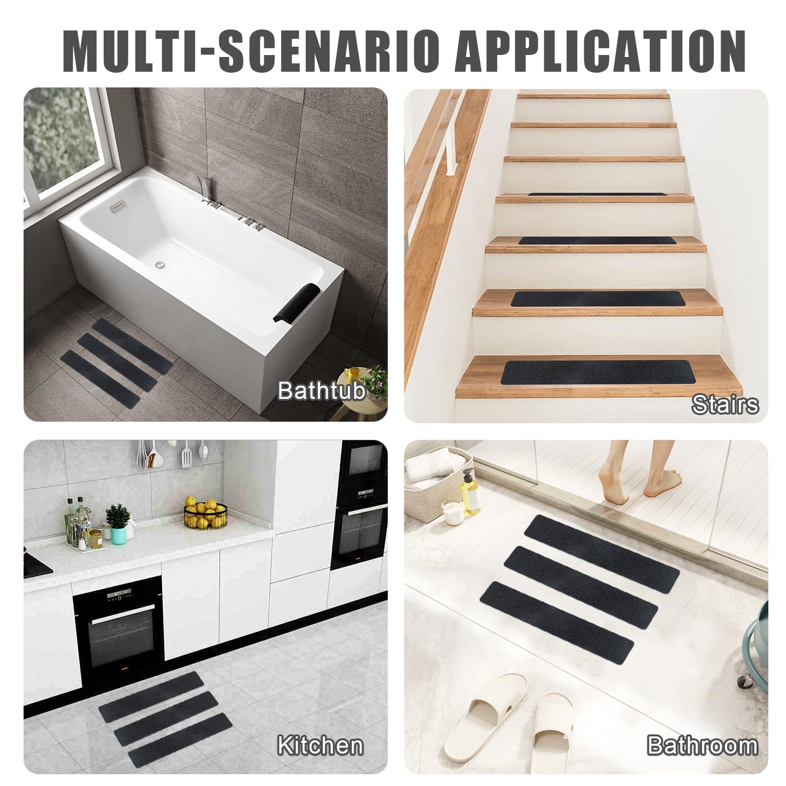 Cinta Antideslizante Escaleras Autoadhesivas, 10 Piezas Alfombrillas Antideslizantes 60x10cm Cinta Antideslizante Escaleras Alfombra Escaleras para Escalones de Madera y Suelos, Negro