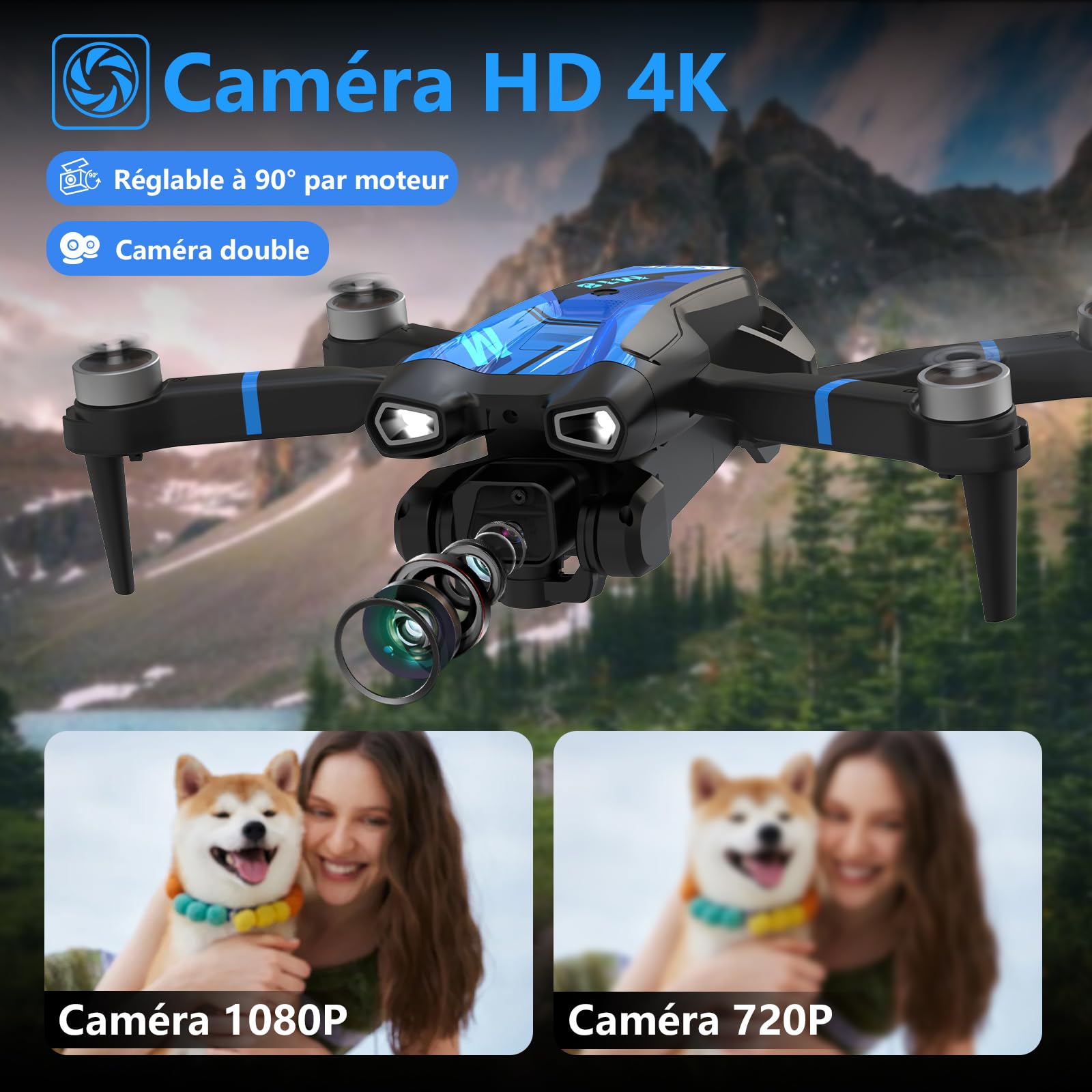 Drone avec Caméra 4K Mini Drone Avec Télécommande LCD 3D Flip Design Pliable Télécommande Rechargeable 3 Vitesses Quadricoptère RC pour Débutants M18LCD