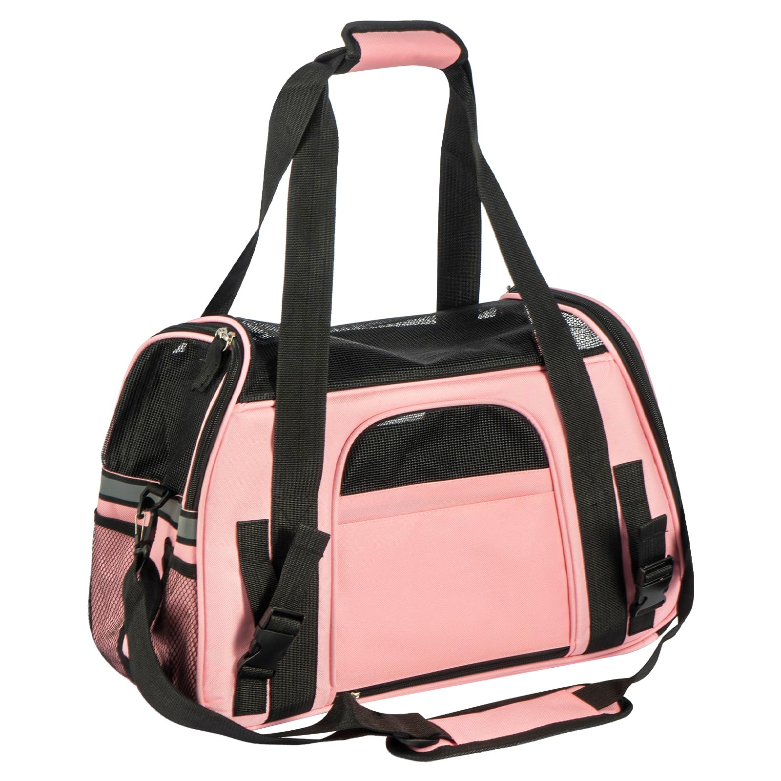 Minifactory Soft-Sided Pet Carrier Bag for Cats & Small Dogs – Foldable Travel Carrier with Breathable Mesh, 4 Storage Pockets, Removable Comfort Pad, Airline Approved (Pink, S)