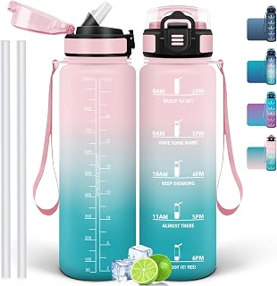 Borraccia 1000 ML, Borraccia da Palestra senza BPA con Indicatore di Tempo, Borraccia...