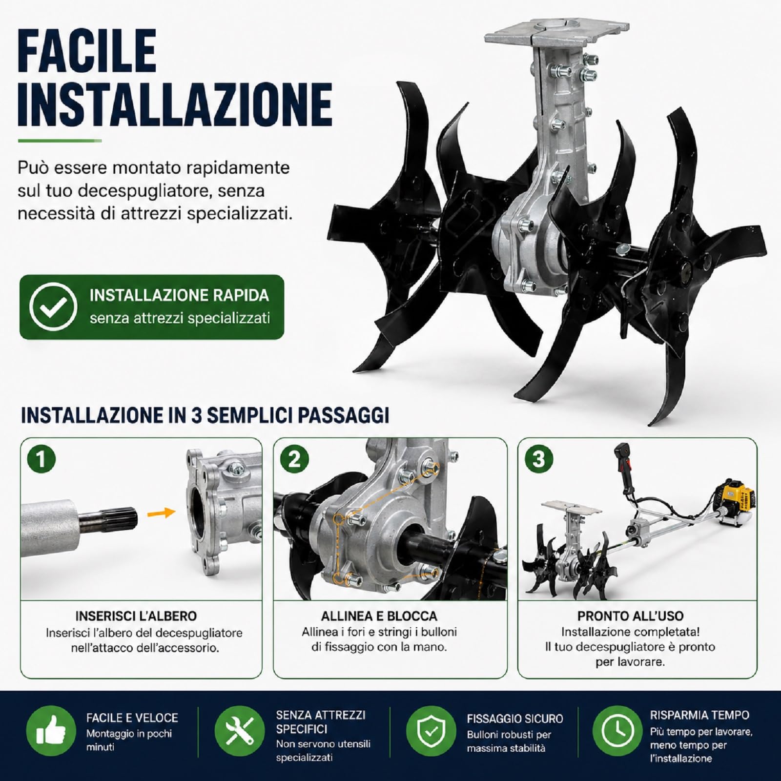 Accessorio Zappe per decespugliatore a scoppio motozappa Gruppo zappette decespugliatore motozappa fresa ingranaggio Zappe 9 denti Ø26 mm