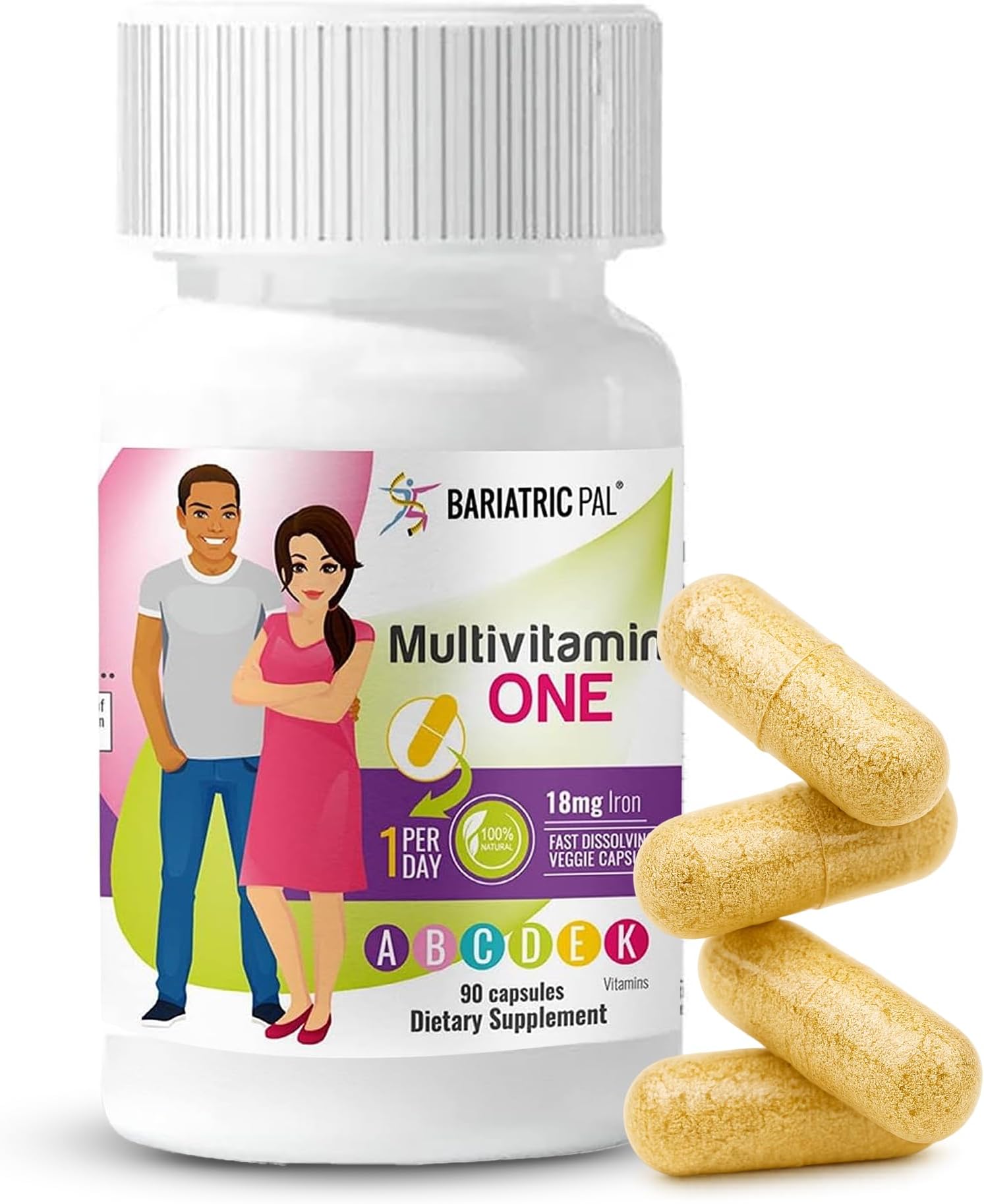 Multivitamin ONE 1 per Day! Bariatric Multivitamin Capsule with 18 mg of Iron | Easy to Swallow Capsule | Vitamin for Bariatric Surgery Patients | 90 Count (3 Month Supply)