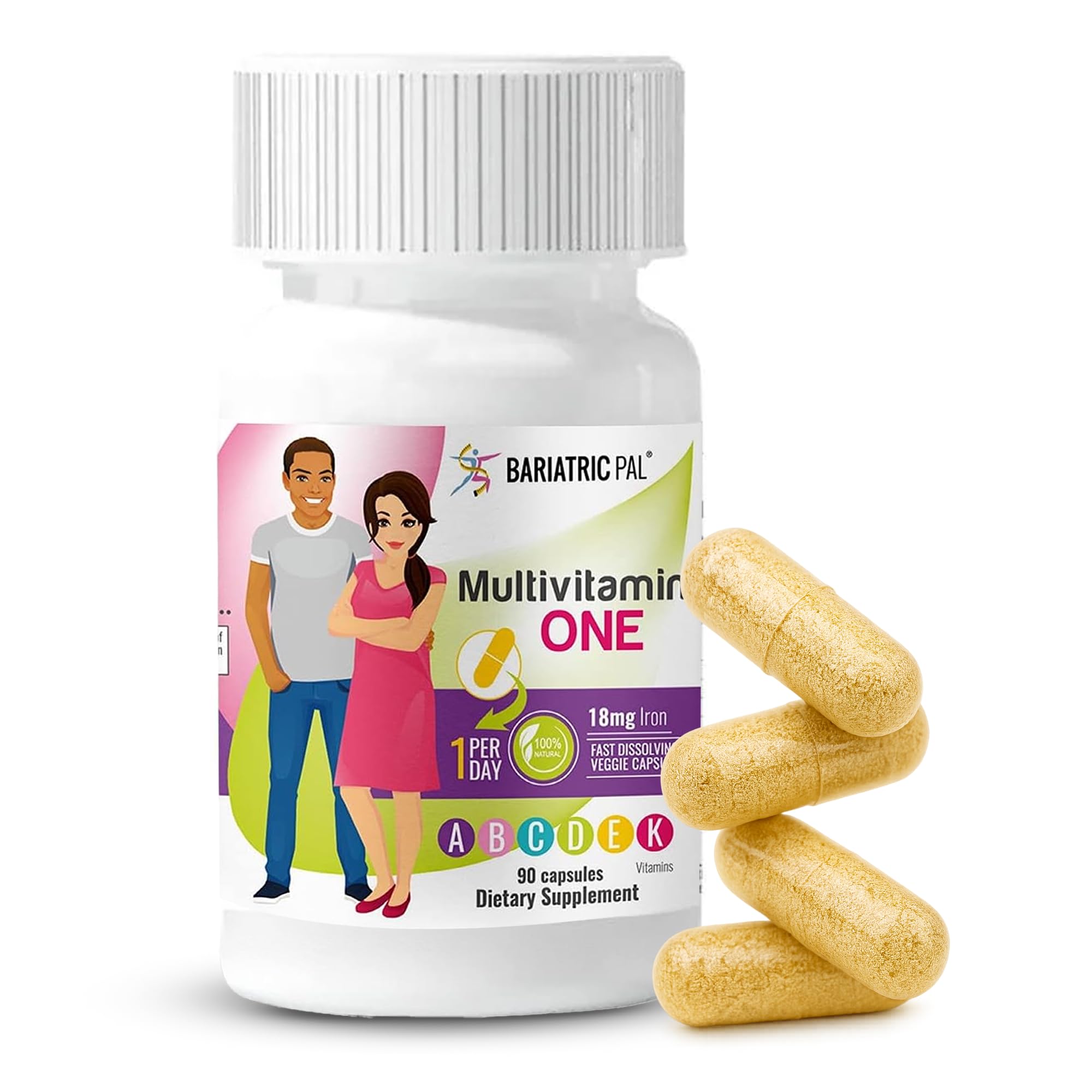 BariatricPalMultivitamin ONE 1 per Day! Bariatric Multivitamin Capsule with 18 mg of Iron | Easy to Swallow Capsule | Vitamin for Bariatric Surgery Patients | 90 Count (3 Month Supply)