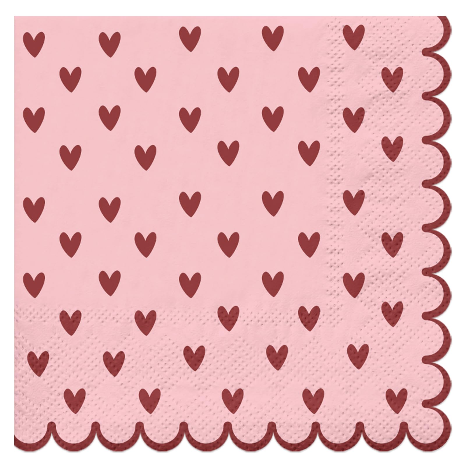 RUSPEPA 50-Piece Pink Heart Paper Napkins - 3-Ply, red Hearts with Scalloped Edge, Romantic Disposable Cocktail Napkins for Valentine’s Day, Wedding, Anniversary, Engagement Table Decor, 12.7x12.7cm — image 1