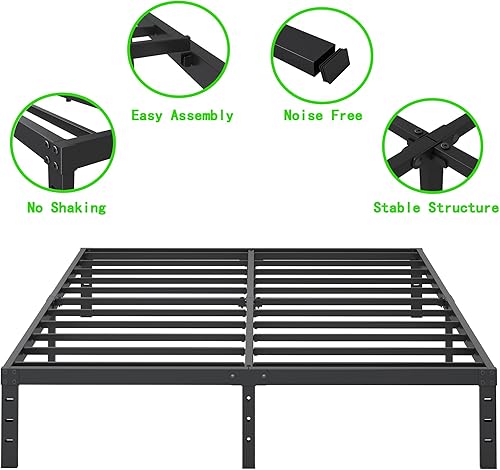 Miniatura 4 de Marco de cama California King de 12 pulgadas, marco de cama de metal resistente, no necesita somier, fácil montaje, sin ruido, color negro