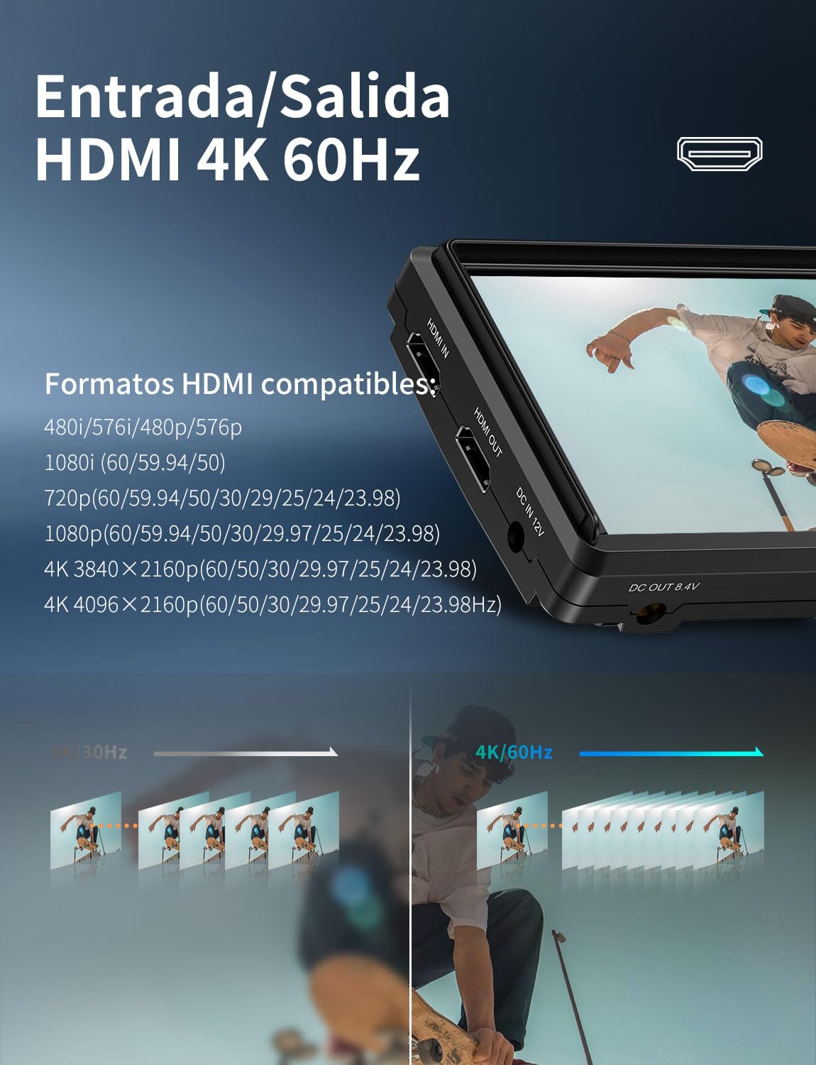 FEELWORLD S55E Monitor para cámara DSLR de 5,5 Pulgadas 3DLUT Full HD 1920x1152 IPS Forma de Onda con HDMI 4K60Hz Entrada/Salida de 8,4 V CC con Parasol batería de 2200 mAh y Funda de Transporte