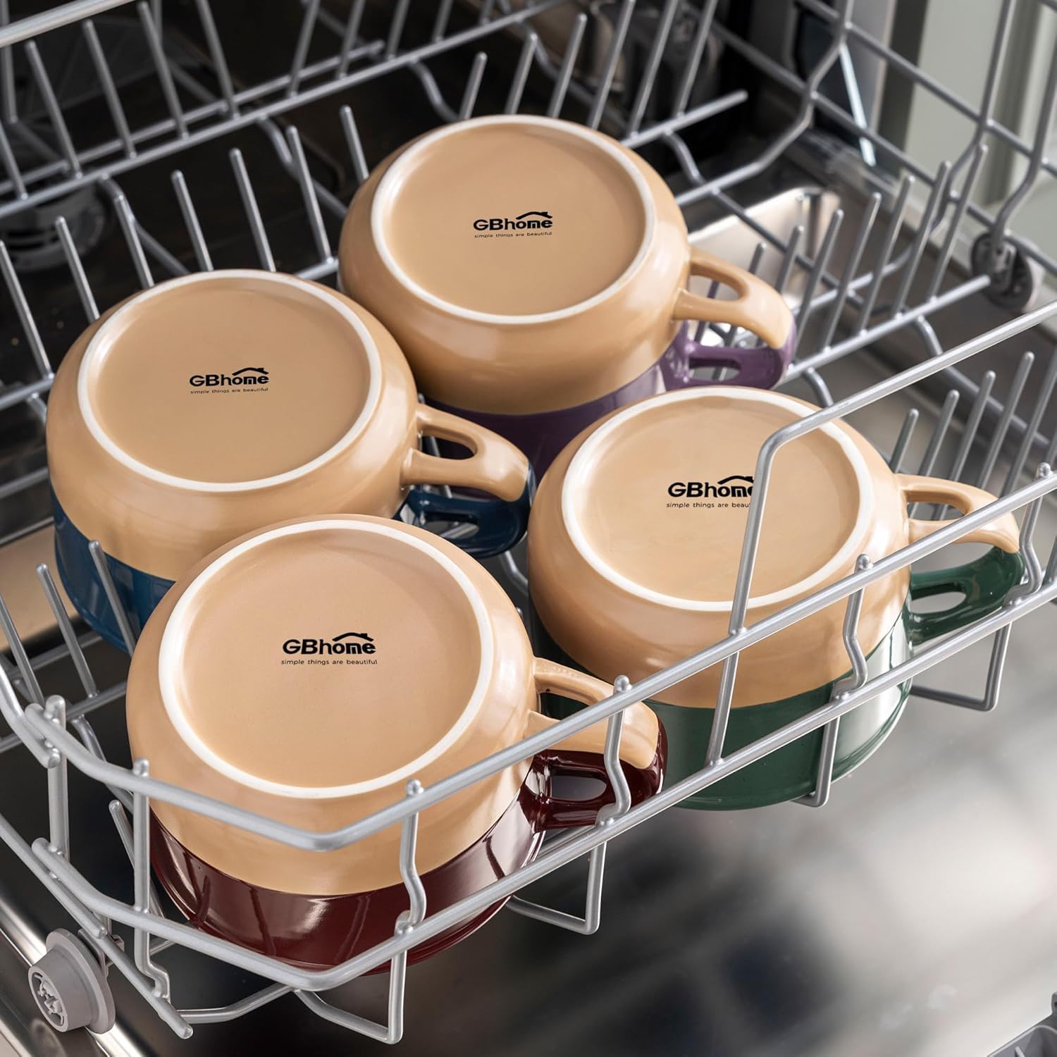 GBhome Set di 2 tazze da zuppa in ceramica, 700 ml, con manici e coperchio, fondo in terracotta e cucchiai per zuppa/cereali, insalata/pasta/ramen, adatti al microonde e alla lavastoviglie