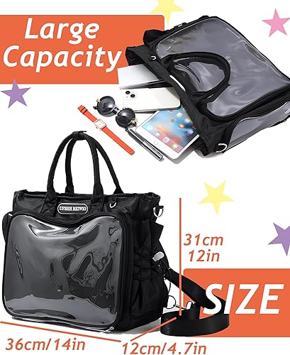 Miniatura 4 de Mochila grande Ita de hombro con inserto, bolso kawaiI Ita, para exhibición de pines, anime para fanáticos de Kpop (pines no incluidos) (negro)