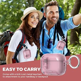 Compatible with Airpods Pro 3 Case Clear with Lock Phone Stand, Soft TPU Magnetic Automatic Lock Apple AirPods Pro 3rd Generation Protective Cover Skin Women Men + Cleaning Kit for iPod Pro3 Case Pink