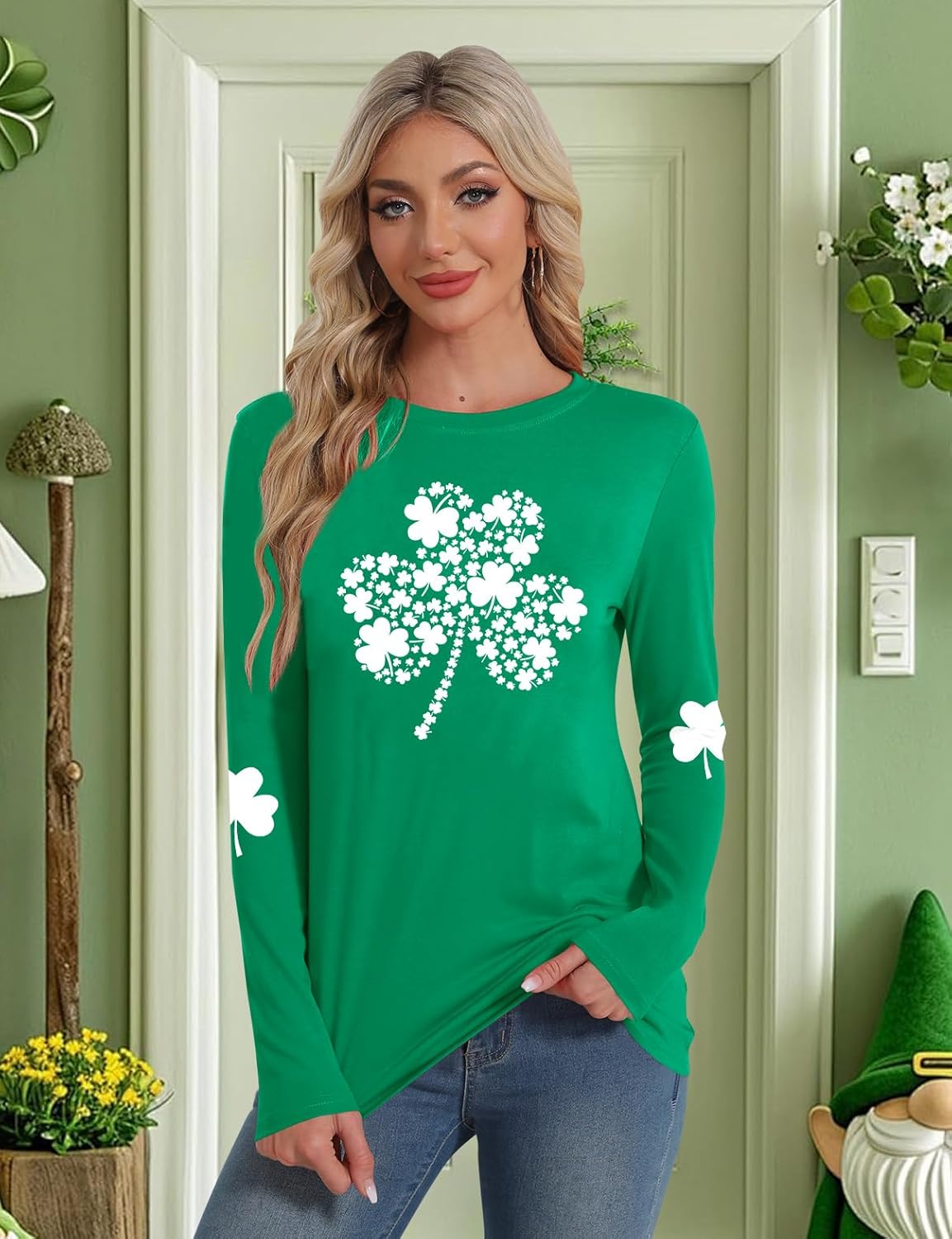 LAZYCHILD St Patricks Day Shirt Women: Lucky Shamrock Tshirt Saint Patricks Day Green Clover Long Sleeve Tops - Image 3