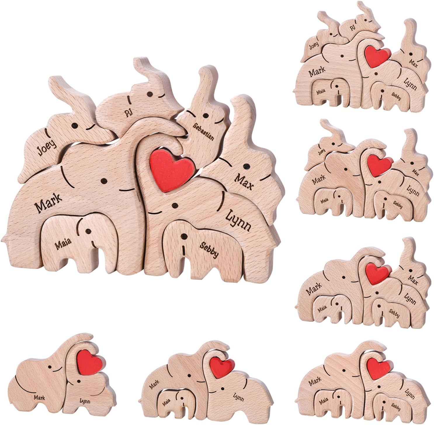 Personalized Wooden Puzzle with 2-8 Family Name,Wooden Elephant Puzzle,Customizable Wood Puzzles for Home Decor and Thoughtful Gifts,Birthday for Mom, Dad (Elephant)